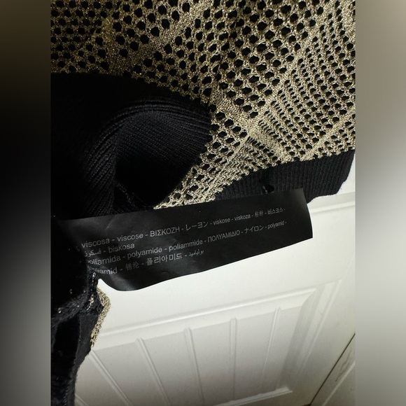 Zara Jumper Sparkle Gold Argyle Round Neck Pullover Sweater - Picture 4 of 6